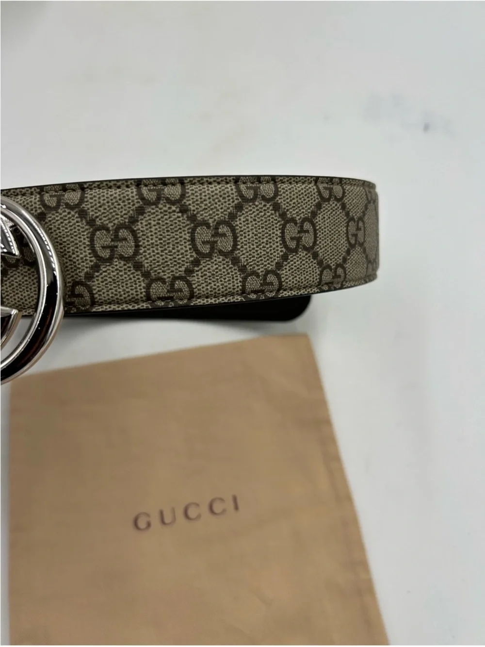 Men’s Gucci GG supreme belt interlocking G buckle size 80/32 inch made Italy